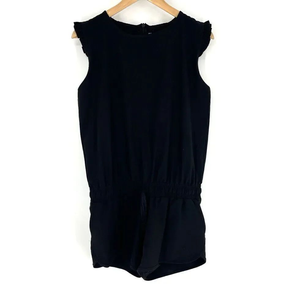 Albion Romper Size Small Womens Black Jumpsuit Stretch Pockets Ruffle Cap Sleeve
